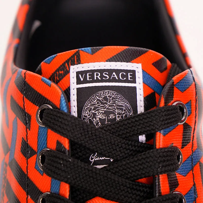 43 US 10 NEW $650 VERSACE Men's Orange LA GRECA UNDER GLASS Low-top SNEAKERS NIB