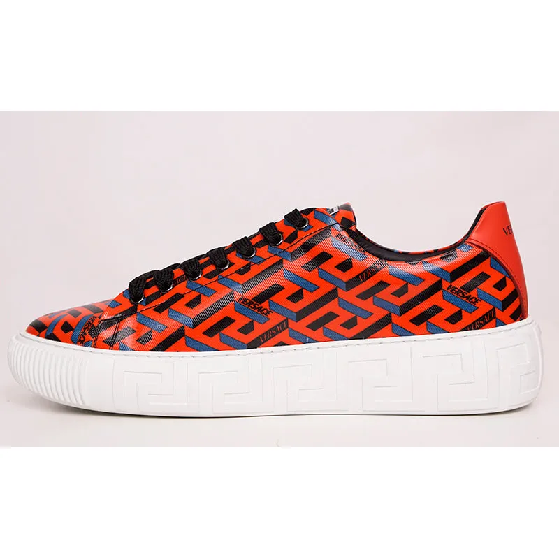 43 US 10 NEW $650 VERSACE Men's Orange LA GRECA UNDER GLASS Low-top SNEAKERS NIB