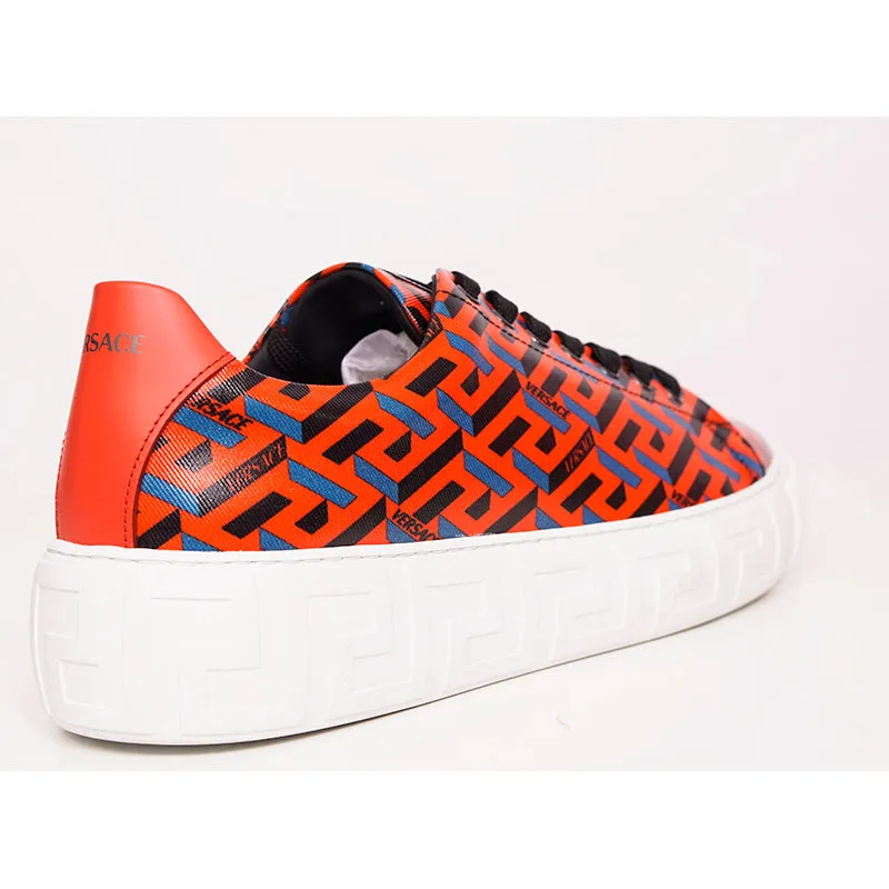 43 US 10 NEW $650 VERSACE Men's Orange LA GRECA UNDER GLASS Low-top SNEAKERS NIB