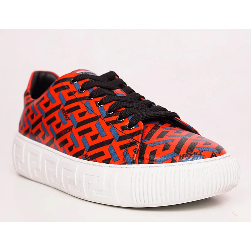 43 US 10 NEW $650 VERSACE Men's Orange LA GRECA UNDER GLASS Low-top SNEAKERS NIB