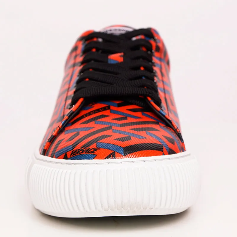 43 US 10 NEW $650 VERSACE Men's Orange LA GRECA UNDER GLASS Low-top SNEAKERS NIB