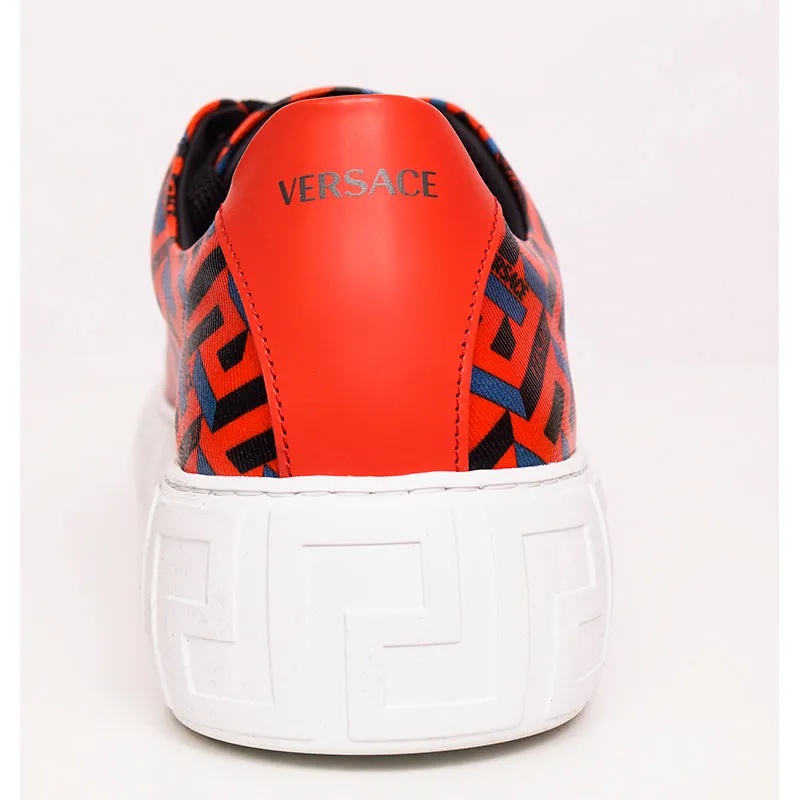 43 US 10 NEW $650 VERSACE Men's Orange LA GRECA UNDER GLASS Low-top SNEAKERS NIB