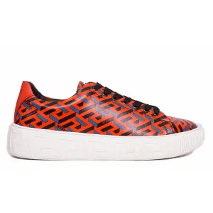 43 US 10 NEW $650 VERSACE Men's Orange LA GRECA UNDER GLASS Low-top SNEAKERS NIB