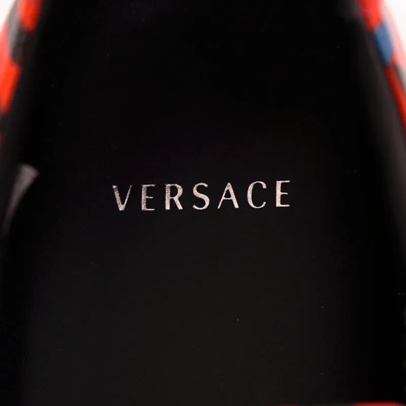 43 US 10 NEW $650 VERSACE Men's Orange LA GRECA UNDER GLASS Low-top SNEAKERS NIB