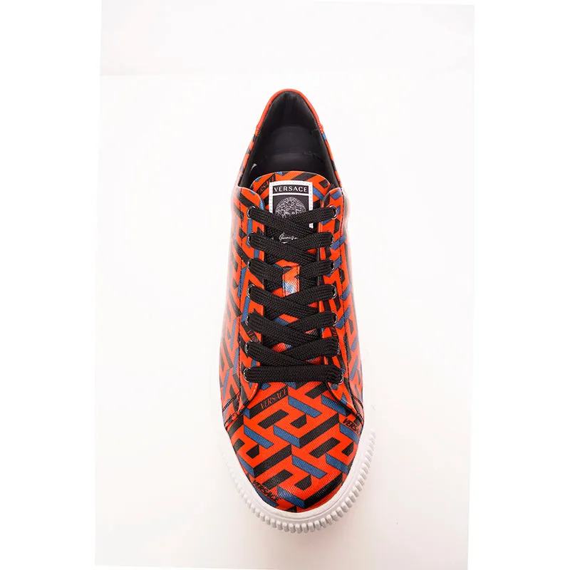 43 US 10 NEW $650 VERSACE Men's Orange LA GRECA UNDER GLASS Low-top SNEAKERS NIB