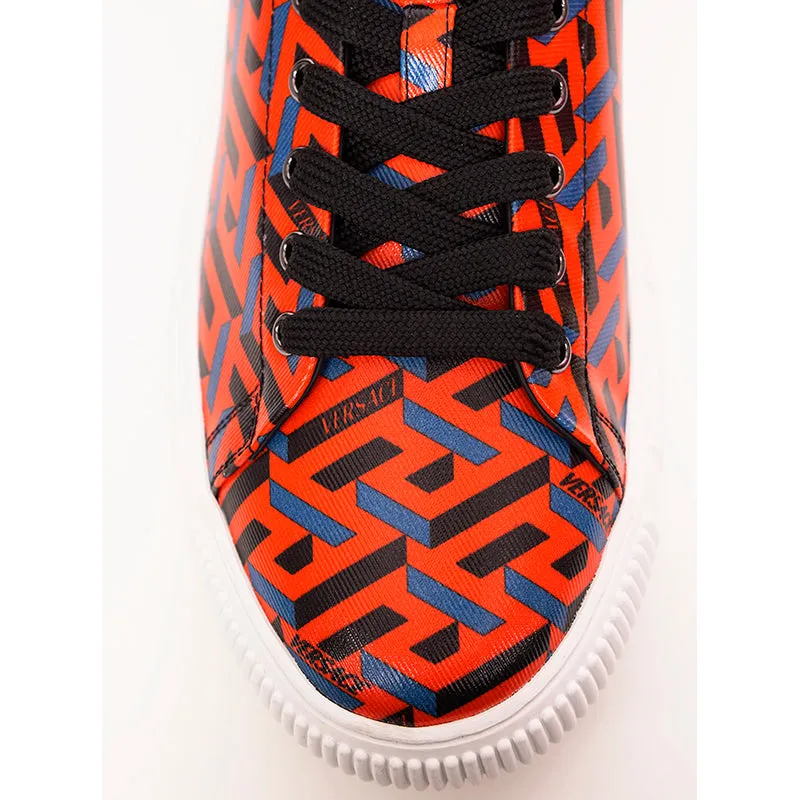 43 US 10 NEW $650 VERSACE Men's Orange LA GRECA UNDER GLASS Low-top SNEAKERS NIB