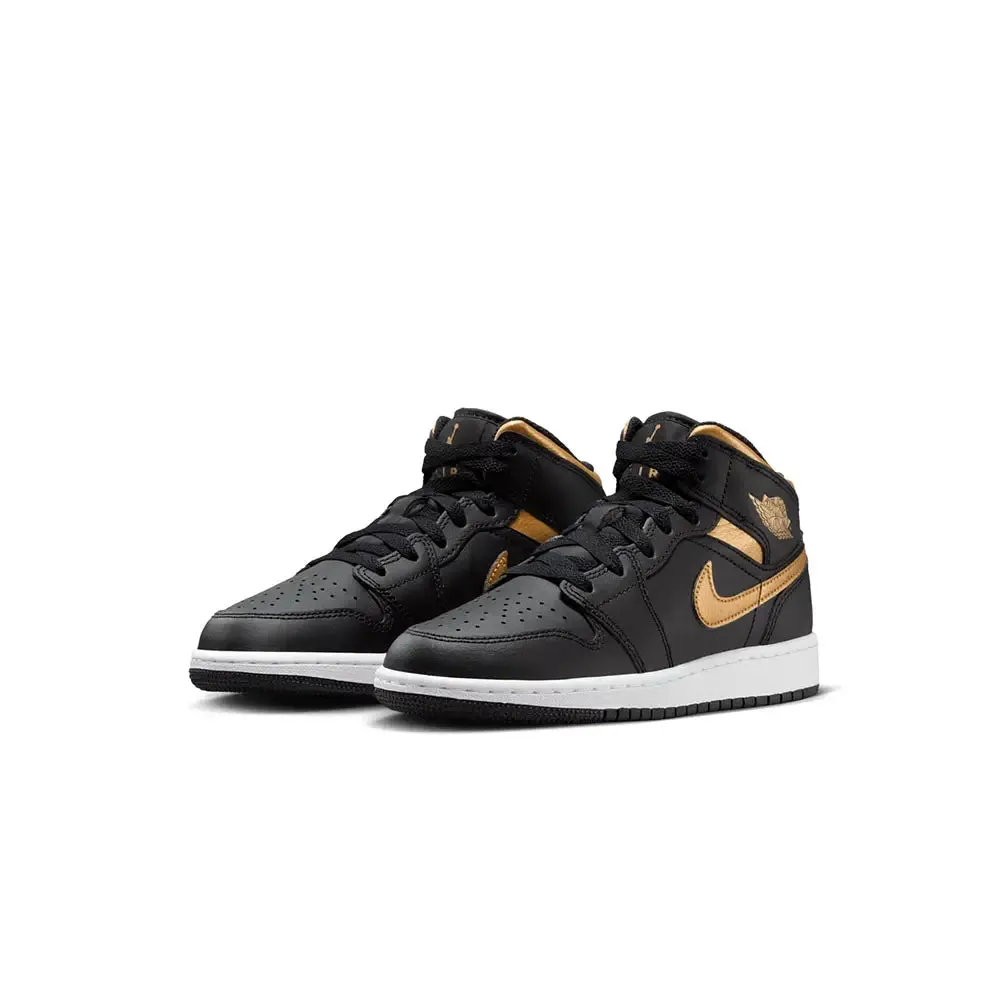 Air Jordan 1 Mid Black Metallic Gold Swoosh (Gs)