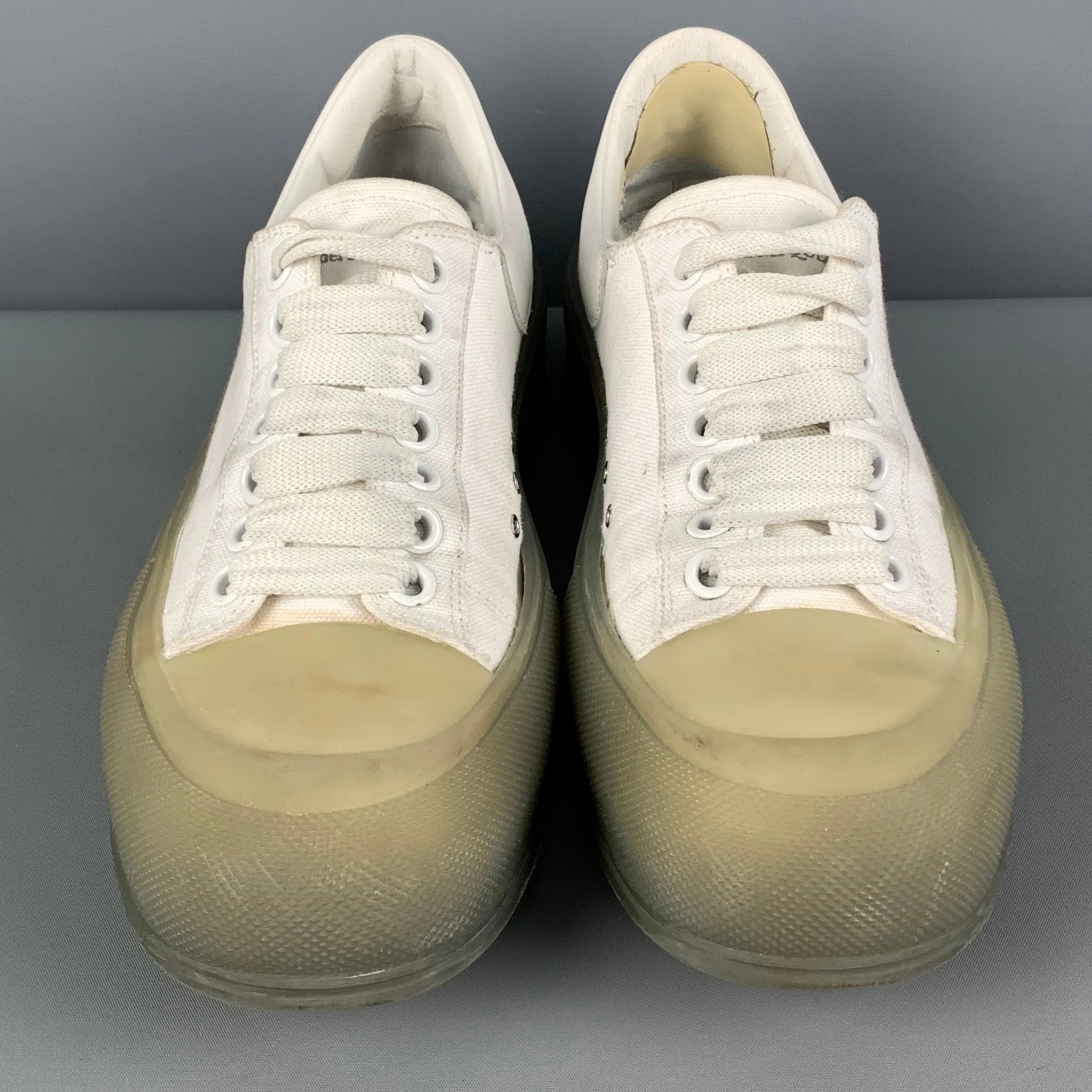 ALEXANDER MCQUEEN Size 8 White Olive Canvas Low Top Plimsoll Sneakers