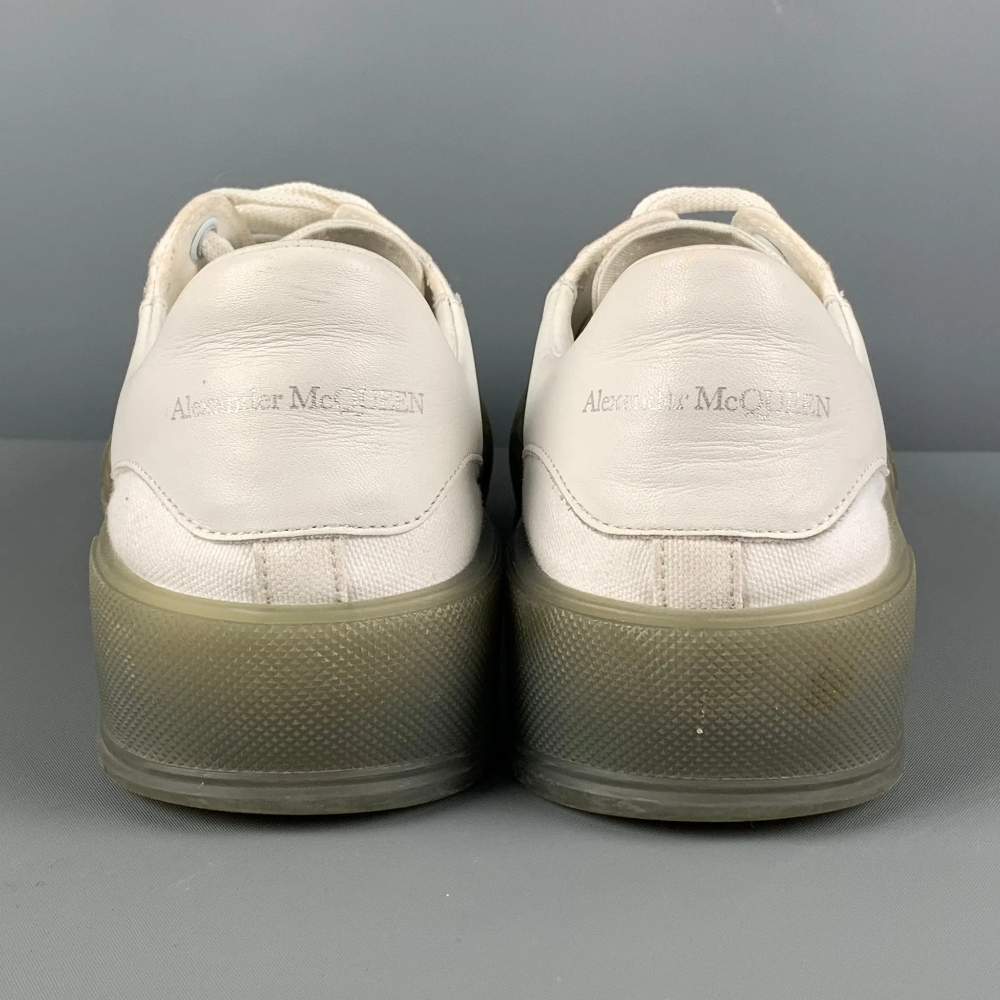 ALEXANDER MCQUEEN Size 8 White Olive Canvas Low Top Plimsoll Sneakers