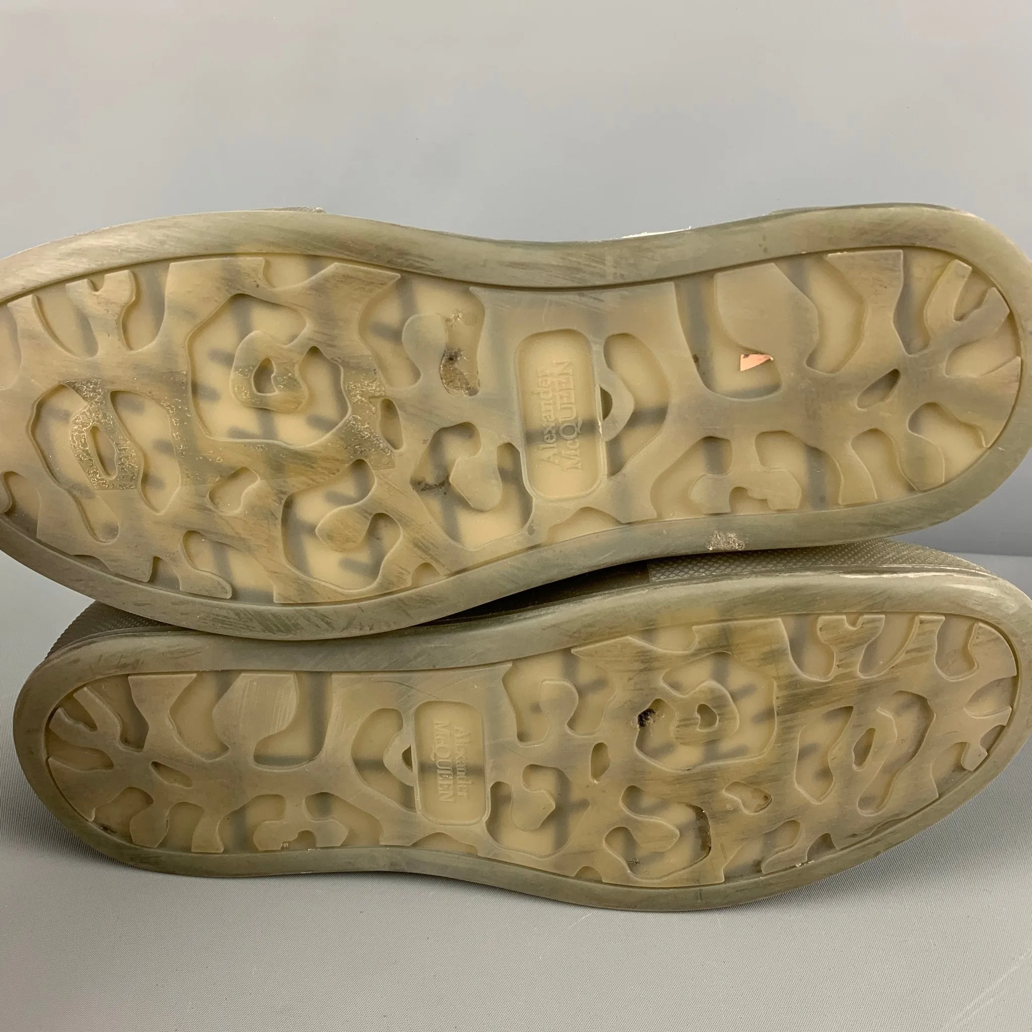 ALEXANDER MCQUEEN Size 8 White Olive Canvas Low Top Plimsoll Sneakers