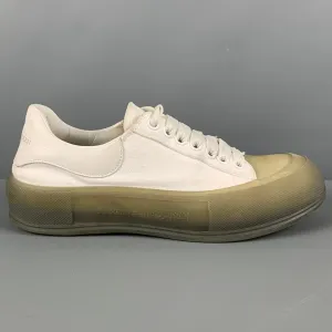 ALEXANDER MCQUEEN Size 8 White Olive Canvas Low Top Plimsoll Sneakers