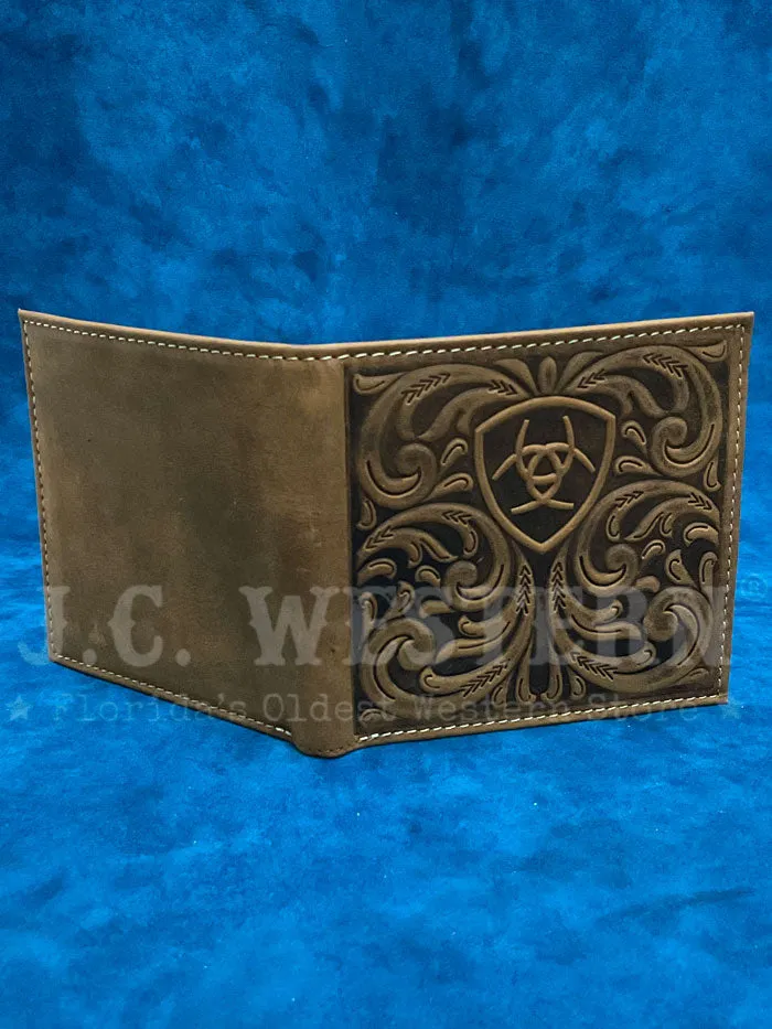 Ariat A3561444 Mens Large Bifold Scrolling Embossed Wallet Medium Brown Bark