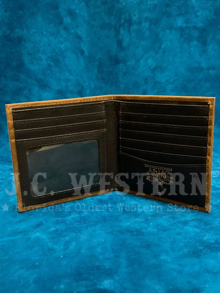 Ariat A3561444 Mens Large Bifold Scrolling Embossed Wallet Medium Brown Bark