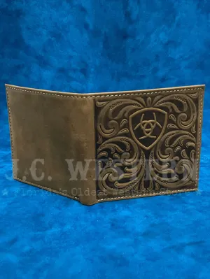 Ariat A3561444 Mens Large Bifold Scrolling Embossed Wallet Medium Brown Bark