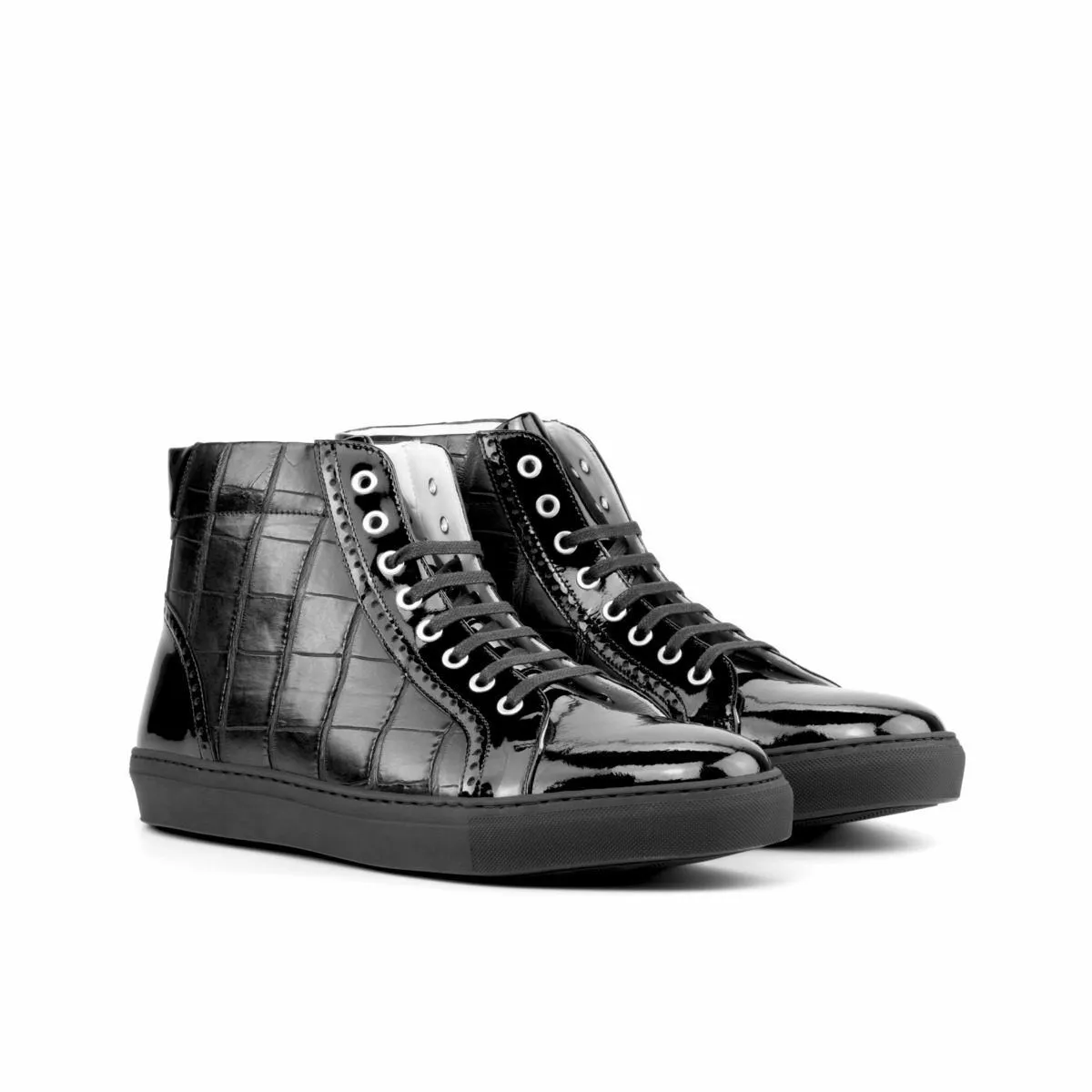 Black Crocodile Print Leather Rotorua High Top Sneaker Boots