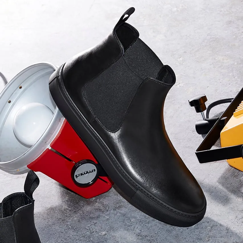 Black Leather Devin High Top Chelsea Sneaker Boots - AW24