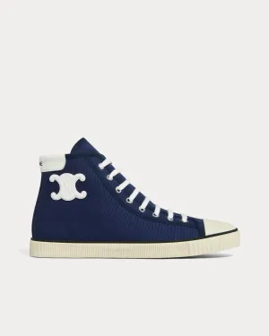 Blank Lace Up Toe Cap Canvas & Calfskin Navy High Top Sneakers