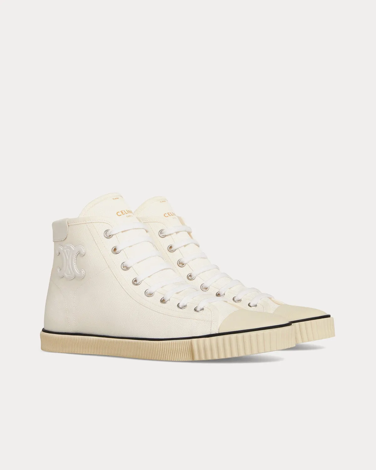 Blank Lace Up Toe Cap Canvas & Calfskin Off White High Top Sneakers