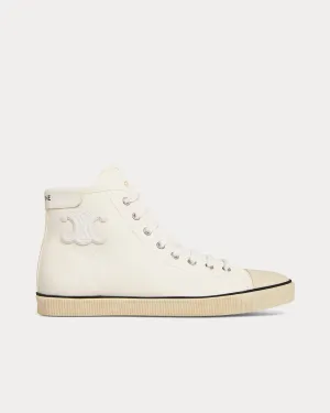 Blank Lace Up Toe Cap Canvas & Calfskin Off White High Top Sneakers