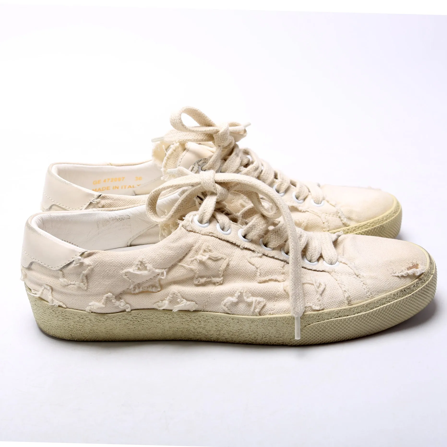 Canvas Lace Up Distressed Sneakers Size 36