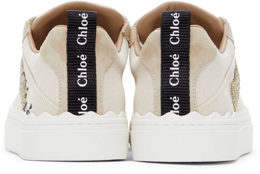 ChloÃ© Beige Canvas Embroidered Lauren Sneakers