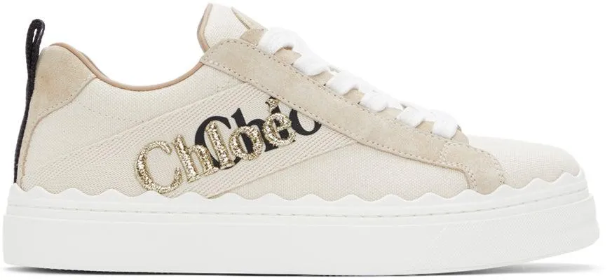 ChloÃ© Beige Canvas Embroidered Lauren Sneakers