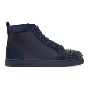 Christian Louboutin Navy Canvas Lou Spikes Orlato High-Top Sneakers