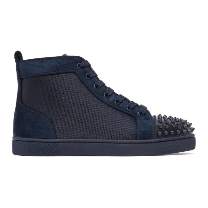 Christian Louboutin Navy Canvas Lou Spikes Orlato High-Top Sneakers