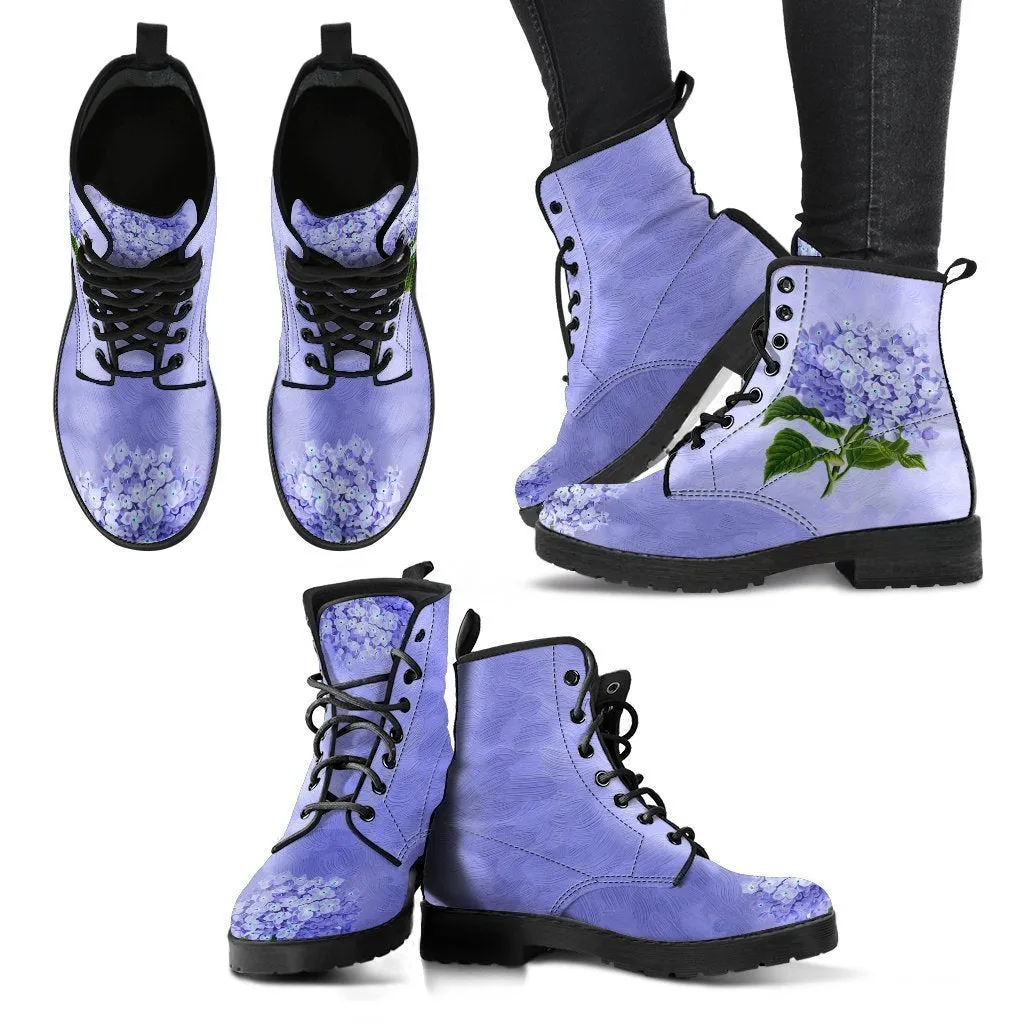 Combat Boots - Vintage Style Purple Flowers | Boho Shoes, Lace Up Boots, Vegan Leather, Custom Shoes