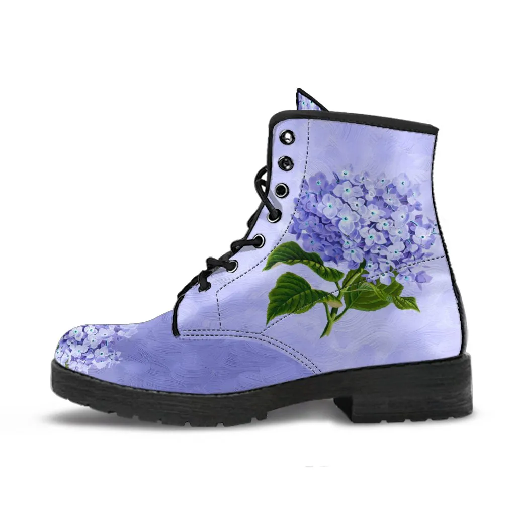 Combat Boots - Vintage Style Purple Flowers | Boho Shoes, Lace Up Boots, Vegan Leather, Custom Shoes