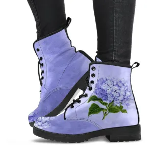 Combat Boots - Vintage Style Purple Flowers | Boho Shoes, Lace Up Boots, Vegan Leather, Custom Shoes