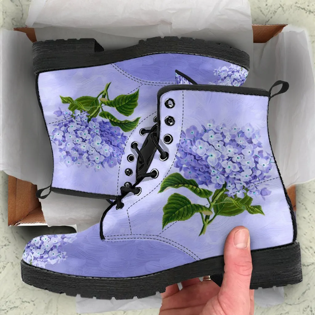 Combat Boots - Vintage Style Purple Flowers | Boho Shoes, Lace Up Boots, Vegan Leather, Custom Shoes