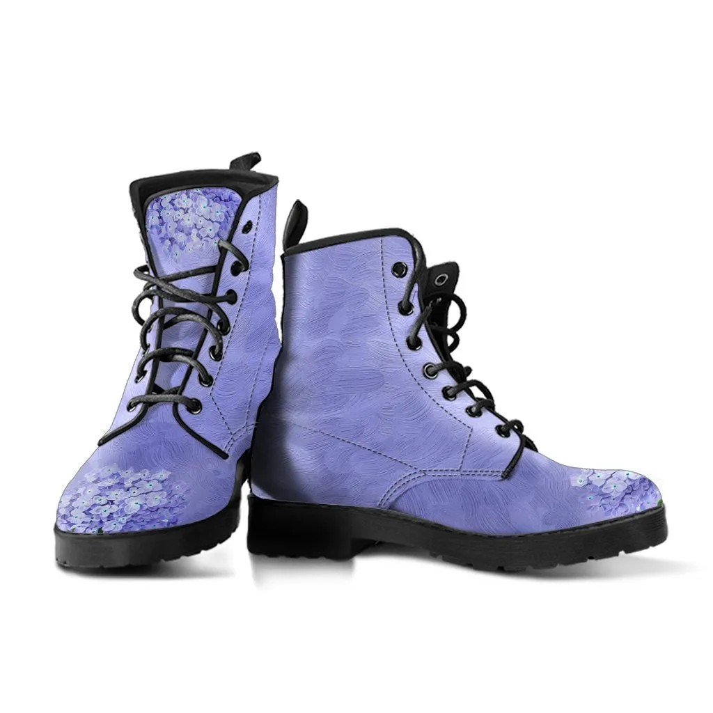Combat Boots - Vintage Style Purple Flowers | Boho Shoes, Lace Up Boots, Vegan Leather, Custom Shoes