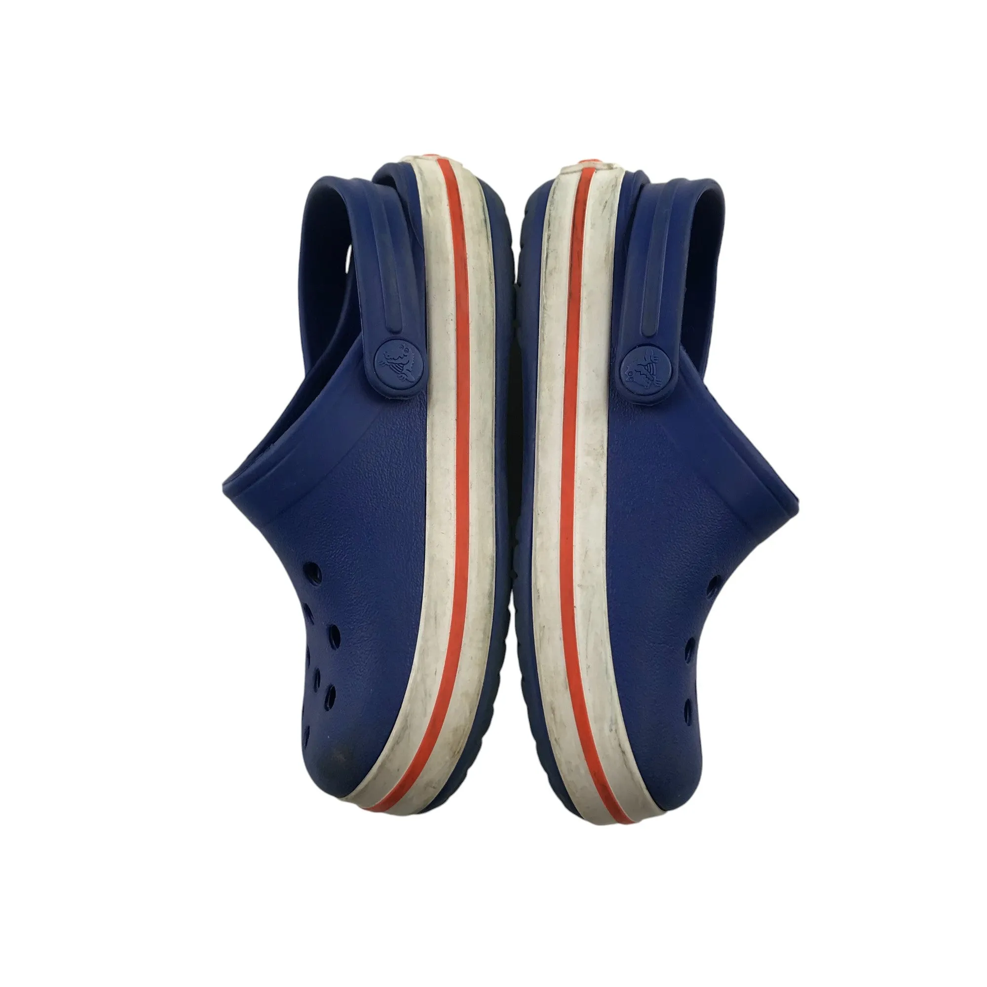 Crocs Shoe Size 9 Junior Blue with Logo and White and Red Trim Detailing