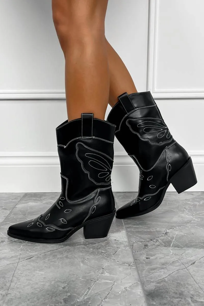DALLAS Cowboy Western Ankle Boots - Black