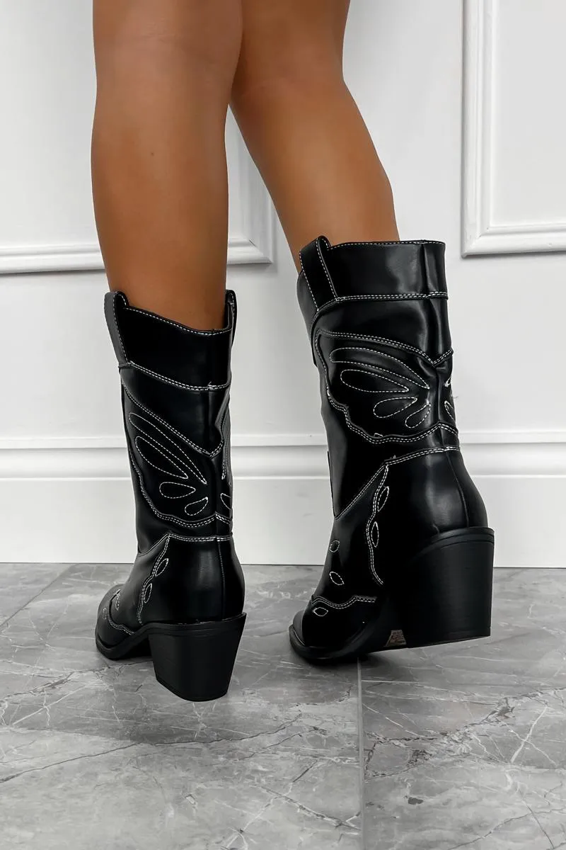 DALLAS Cowboy Western Ankle Boots - Black