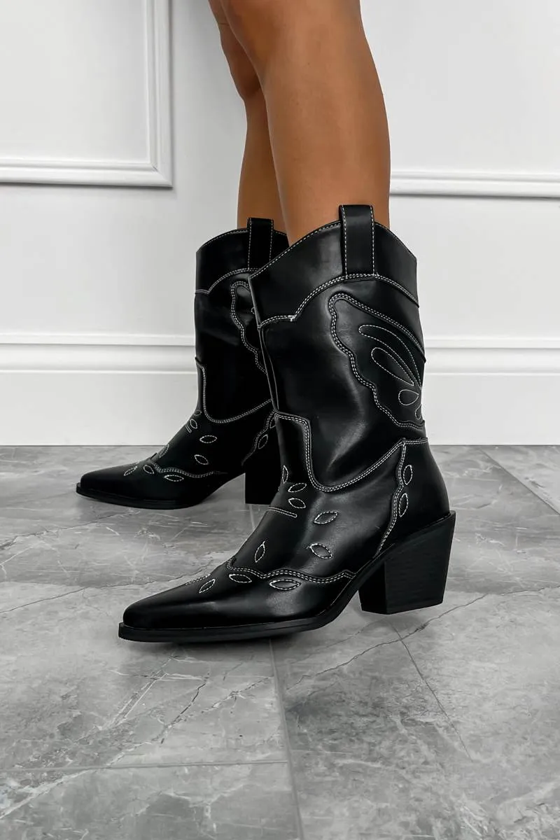 DALLAS Cowboy Western Ankle Boots - Black