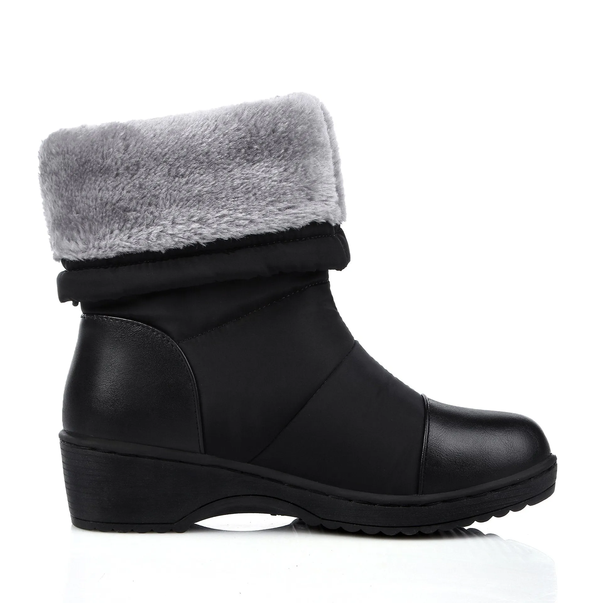 Down cloth faux fur mid calf snow boots for women