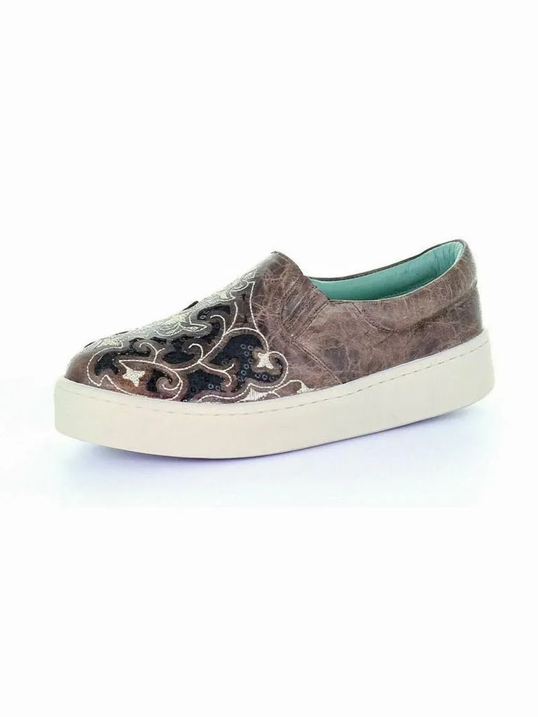 E1560   Corral Women's Embroidery Brown & Black Inlay Sneaker