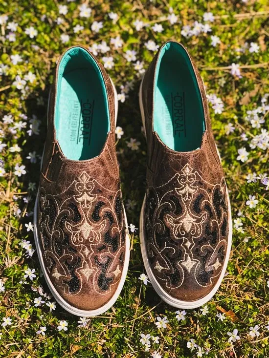 E1560   Corral Women's Embroidery Brown & Black Inlay Sneaker