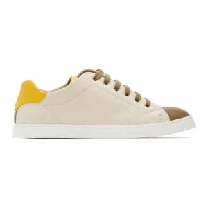 Fendi Beige and Brown Canvas Leather Sneakers