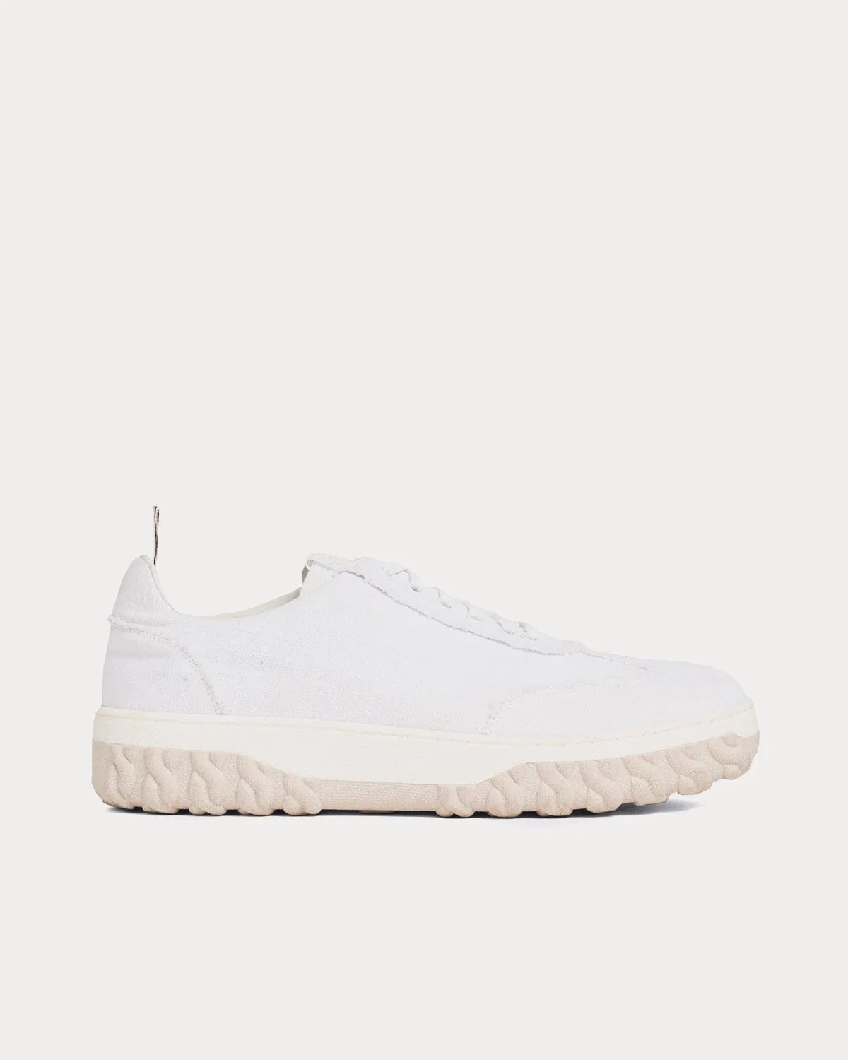 Field Frayed Canvas & Cable Knit Sole White Low Top Sneakers