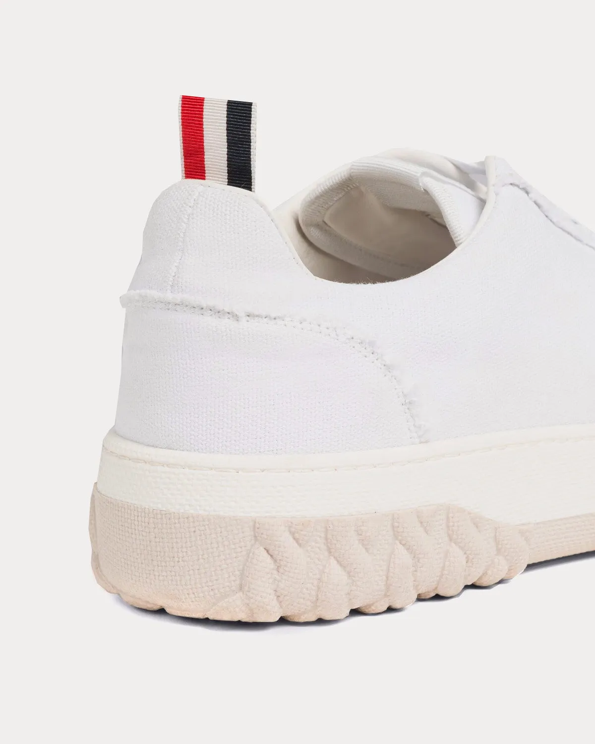 Field Frayed Canvas & Cable Knit Sole White Low Top Sneakers
