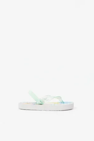 Girls Green Printed Toe Post