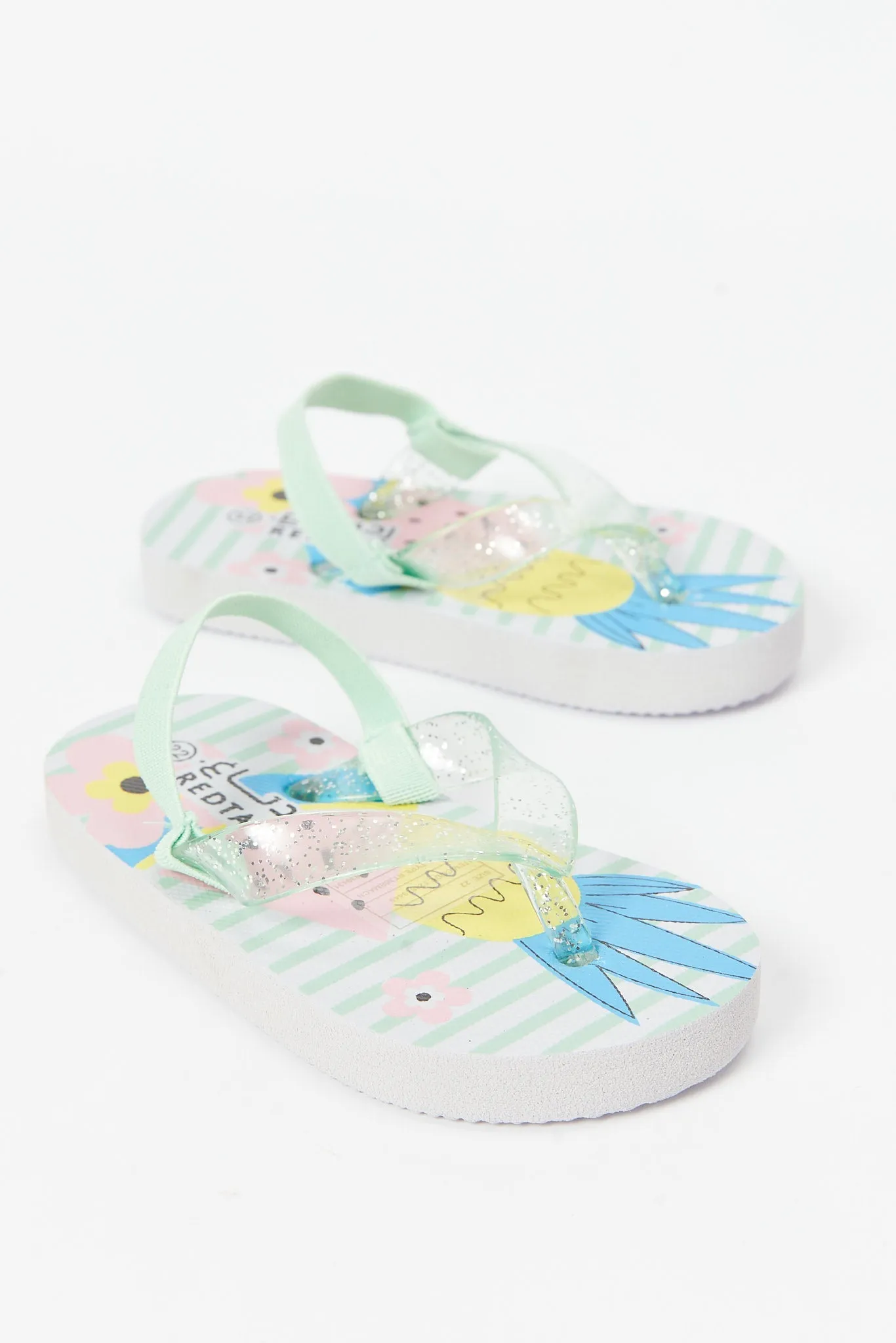 Girls Green Printed Toe Post
