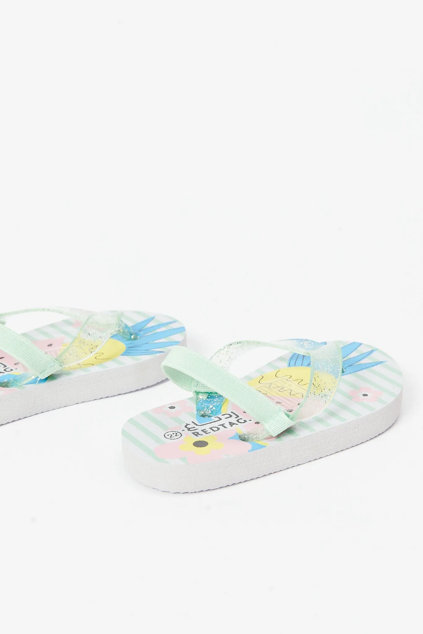 Girls Green Printed Toe Post