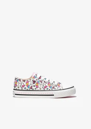 Girl's White Unicorn Sneakers Canvas