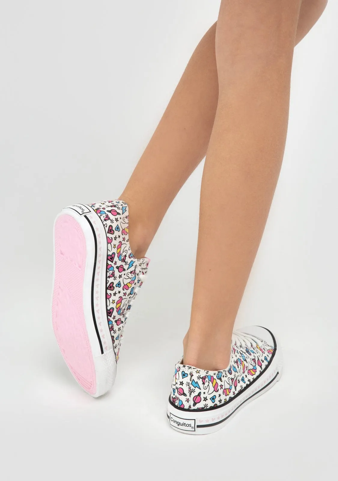 Girl's White Unicorn Sneakers Canvas