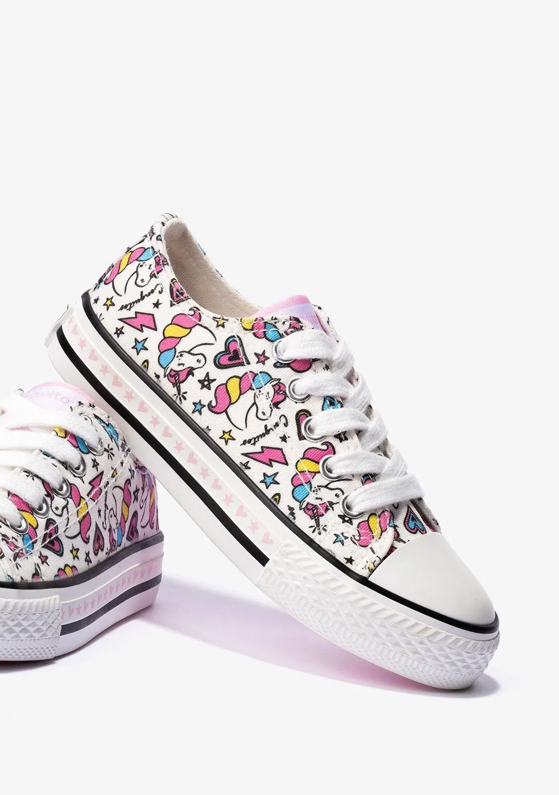 Girl's White Unicorn Sneakers Canvas