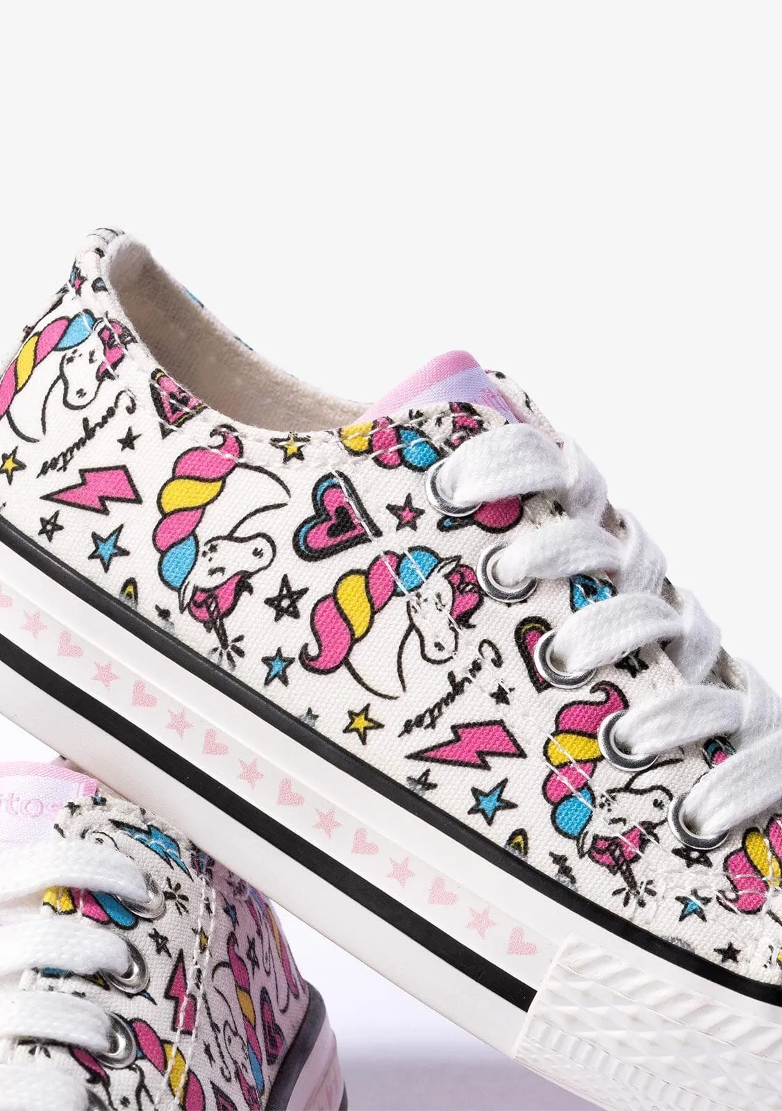 Girl's White Unicorn Sneakers Canvas